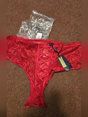 New! Fox & Royal Irina Cless Cheeky Sheer Lingerie No Crotch Size XXL Red